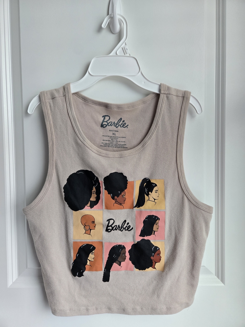 Barbie Women's Beige Graphic Tank Top - Diverse Faces Print Size XL